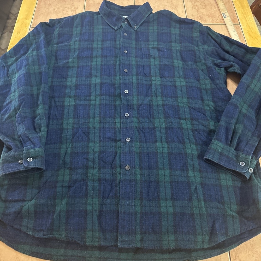 VTG LL Bean Flannel Mens Sz 2XLT Tall Black Watch Tartan Plaid Button Down L/S - Picture 1 of 7